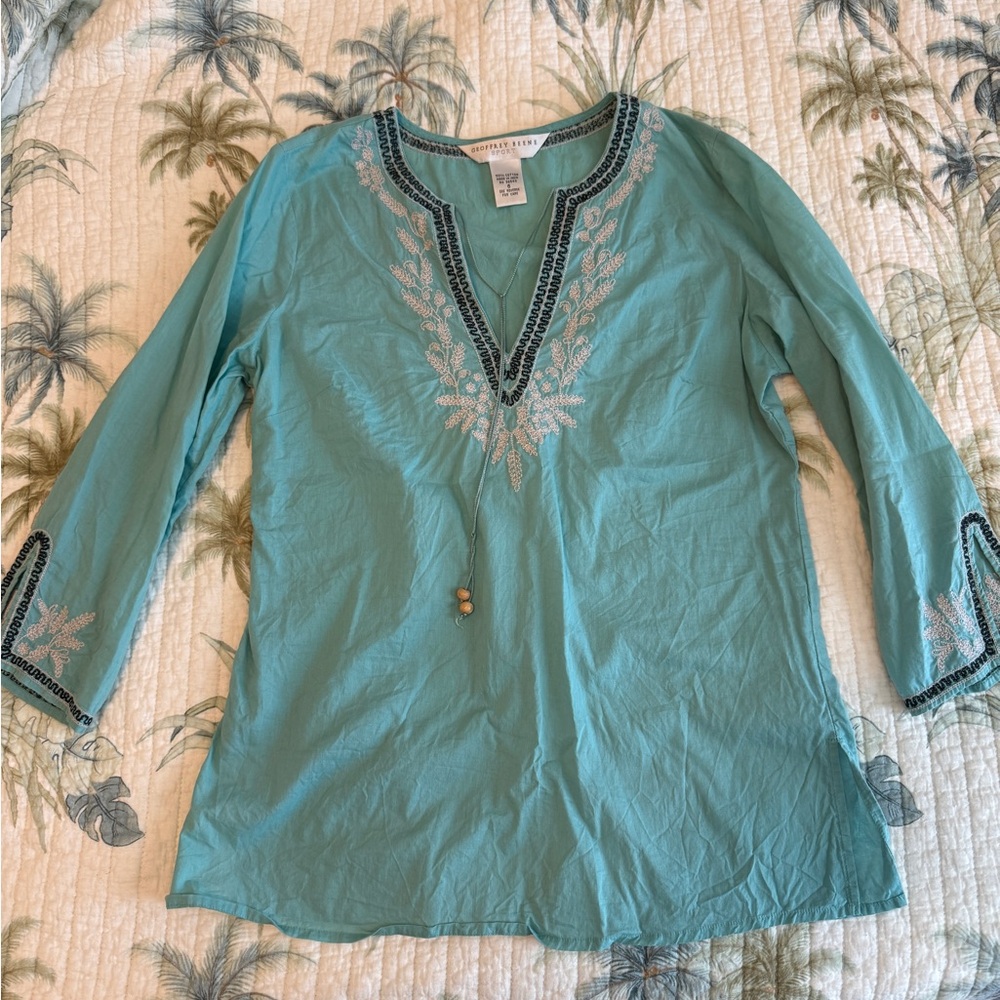 Geoffrey Beene Aqua Embroidered Tunic